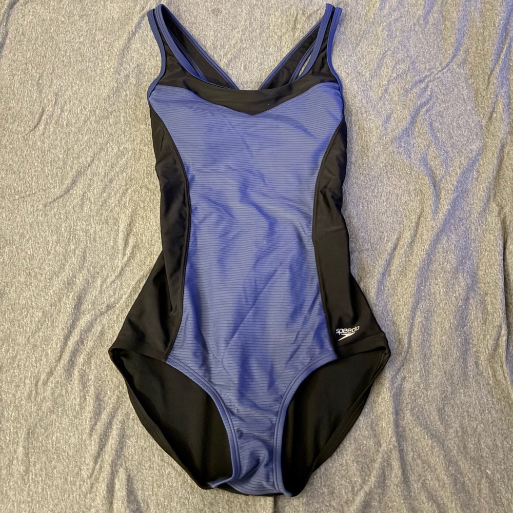 Speedo Women's Black and Blue One Piece Swimsuit